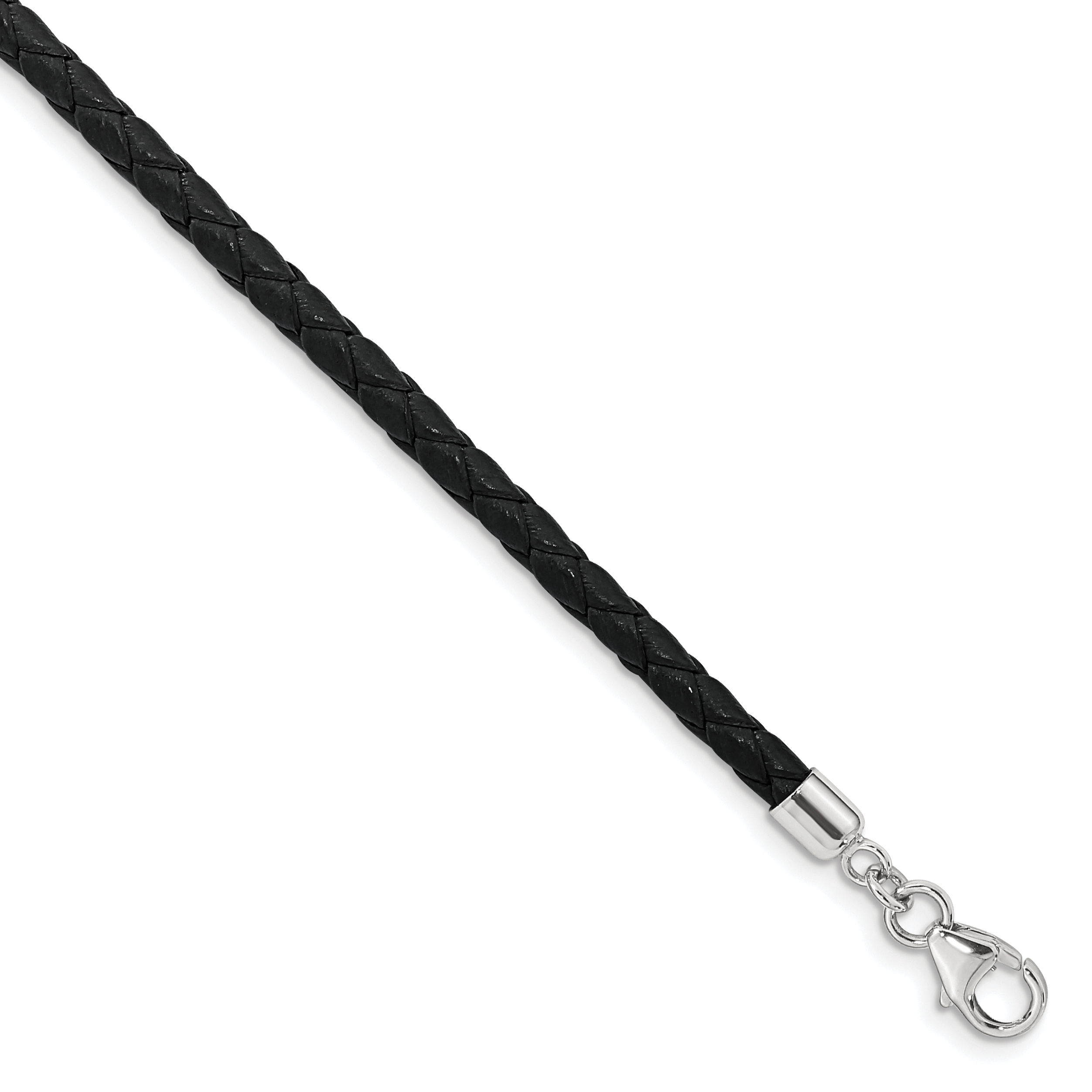 SS Reflections Black Leather Rh-plated 14in w/2in ext Choker/Wrap Bracelet (QRS4049BLK-14)