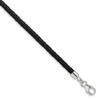 Sterling Silver Reflections Rhodium-plated Braided Black Leather Bracelet with 2 Inch Extension Choker Wrap, 14" view 1