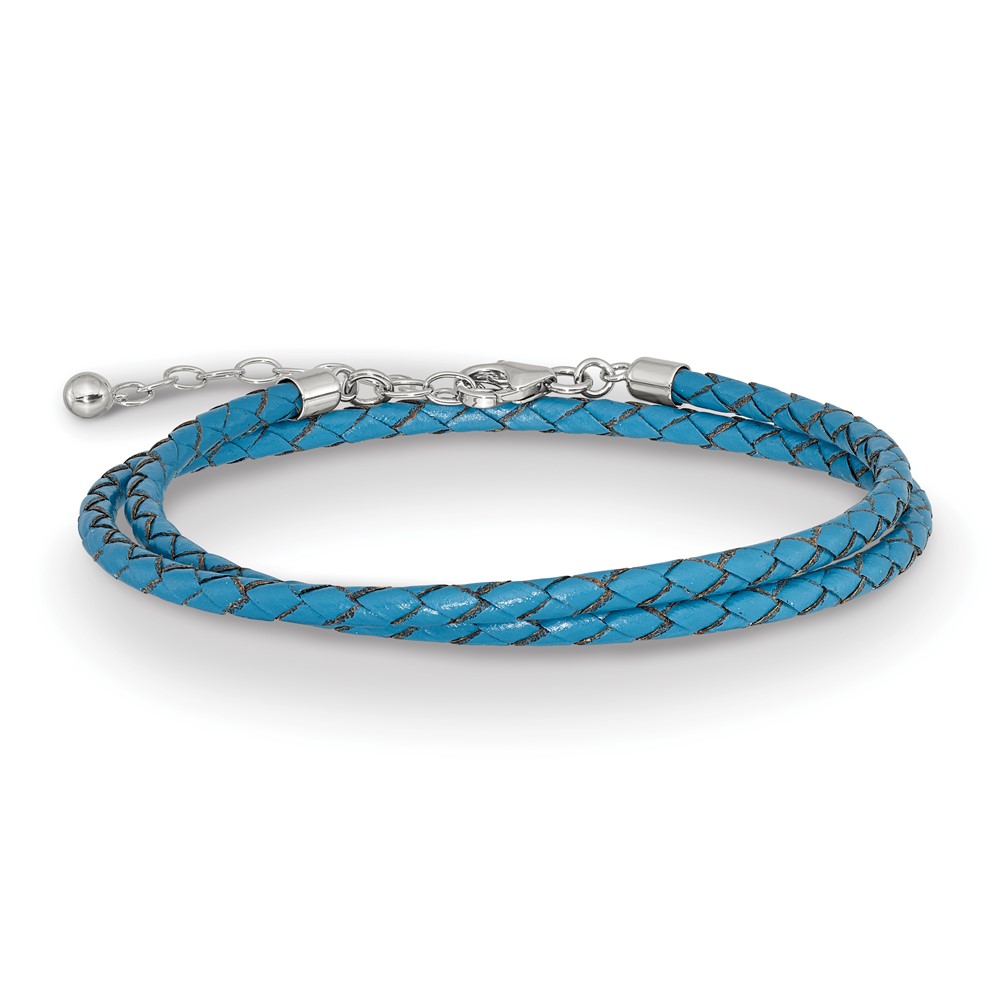 Sterling Silver Reflections Blue Leather Rhodium-plated 14 inch with a 2 inch extention Choker/Wrap Bracelet (QRS4049BLUE-14)