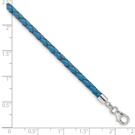 Sterling Silver Reflections Blue Leather Rhodium-plated 14 inch with a 2 inch extention Choker/Wrap Bracelet