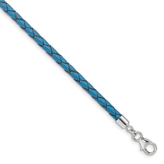 Sterling Silver Reflections Blue Leather Rhodium-plated 14 inch with a 2 inch extention Choker/Wrap Bracelet