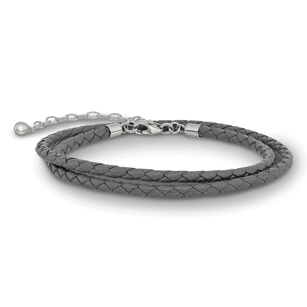 Sterling Silver Reflections Gray Leather Rhodium-plated 14 inch with a 2 inch extention Choker/Wrap Bracelet (QRS4049GRAY-14)