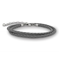 Sterling Silver Reflections Rhodium-plated Braided Grey Leather Bracelet with 2 Inch Extension Choker Wrap, 14" view 3