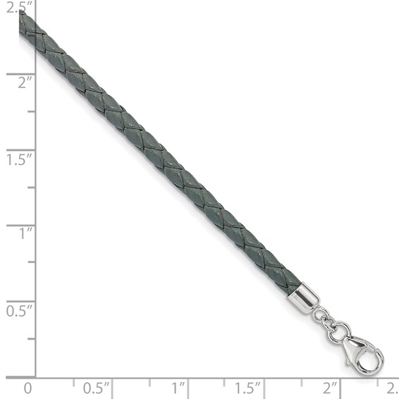 Sterling Silver Reflections Gray Leather Rhodium-plated 14 inch with a 2 inch extention Choker/Wrap Bracelet