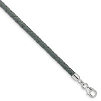 Sterling Silver Reflections Rhodium-plated Braided Grey Leather Bracelet with 2 Inch Extension Choker Wrap, 14" view 1