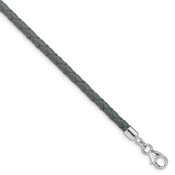 Sterling Silver Reflections Gray Leather Rhodium-plated 14 inch with a 2 inch extention Choker/Wrap Bracelet