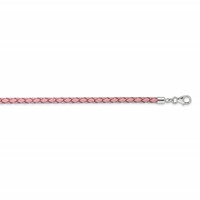 Sterling Silver Reflections Rhodium-plated Braided Pink Leather Bracelet with 2 Inch Extension Choker Wrap, 14" view 2