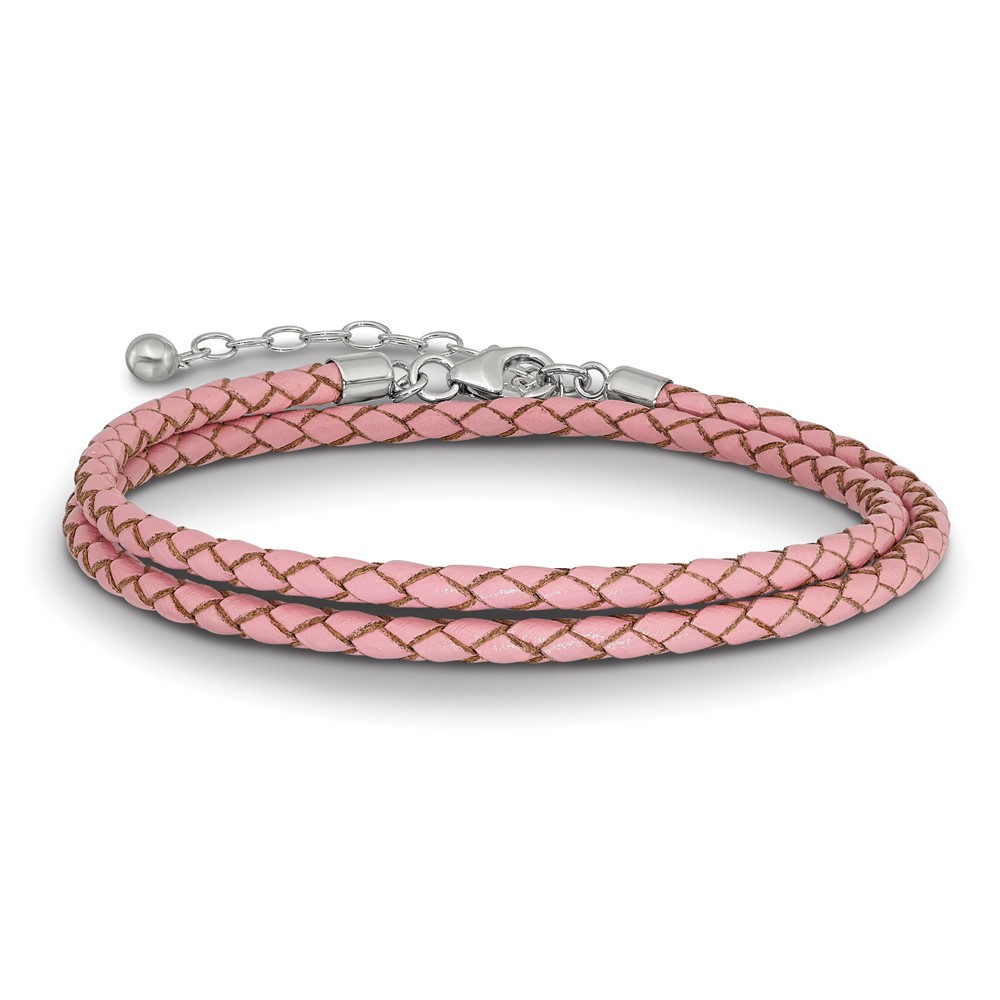 SS Reflections Pink Leather Rh-plated 14in w/2in ext Choker/Wrap Bracelet (QRS4049PINK-14)