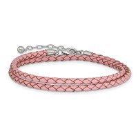 Sterling Silver Reflections Rhodium-plated Braided Pink Leather Bracelet with 2 Inch Extension Choker Wrap, 14" view 5