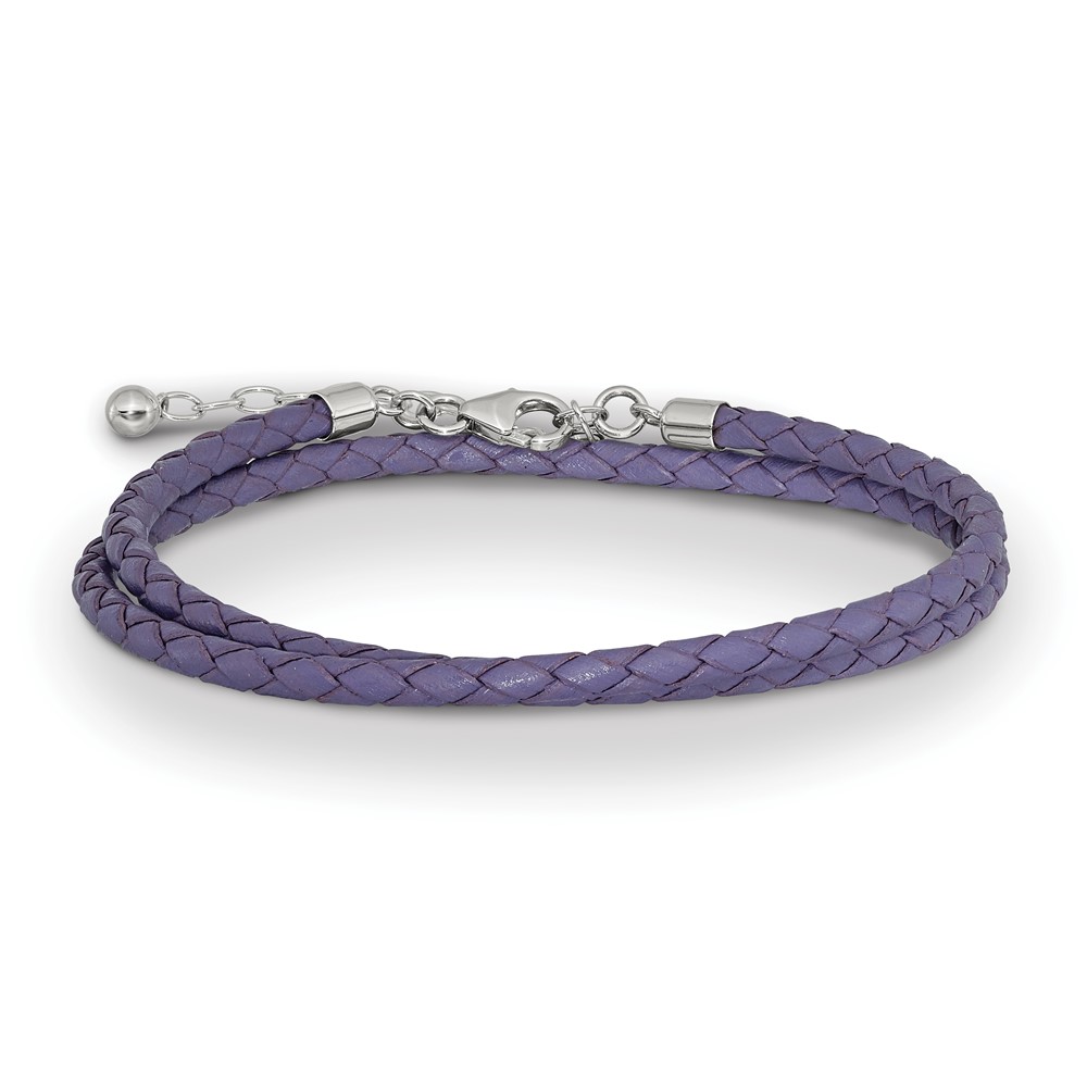 SS Reflections Purple Leather Rh-plated 14in w/2in ext Choker/Wrap Bracelet (QRS4049PURP-14)
