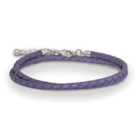 Sterling Silver Reflections Rhodium-plated Braided Purple Leather Bracelet with 2 Inch Extension Choker Wrap, 14" view 3