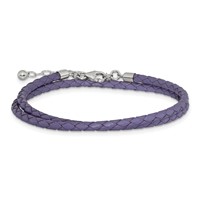 Sterling Silver Reflections Rhodium-plated Braided Purple Leather Bracelet with 2 Inch Extension Choker Wrap, 14" view 5