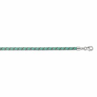 Sterling Silver Reflections Rhodium-plated Braided Teal Leather Bracelet with 2 Inch Extension Choker Wrap, 14" view 2