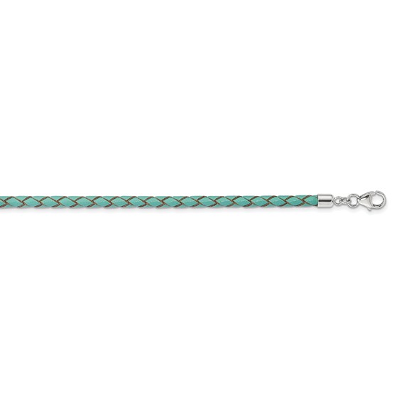 Sterling Silver Reflections Teal Leather Rhodium-plated 14 inch with a 2 inch extention Choker/Wrap Bracelet