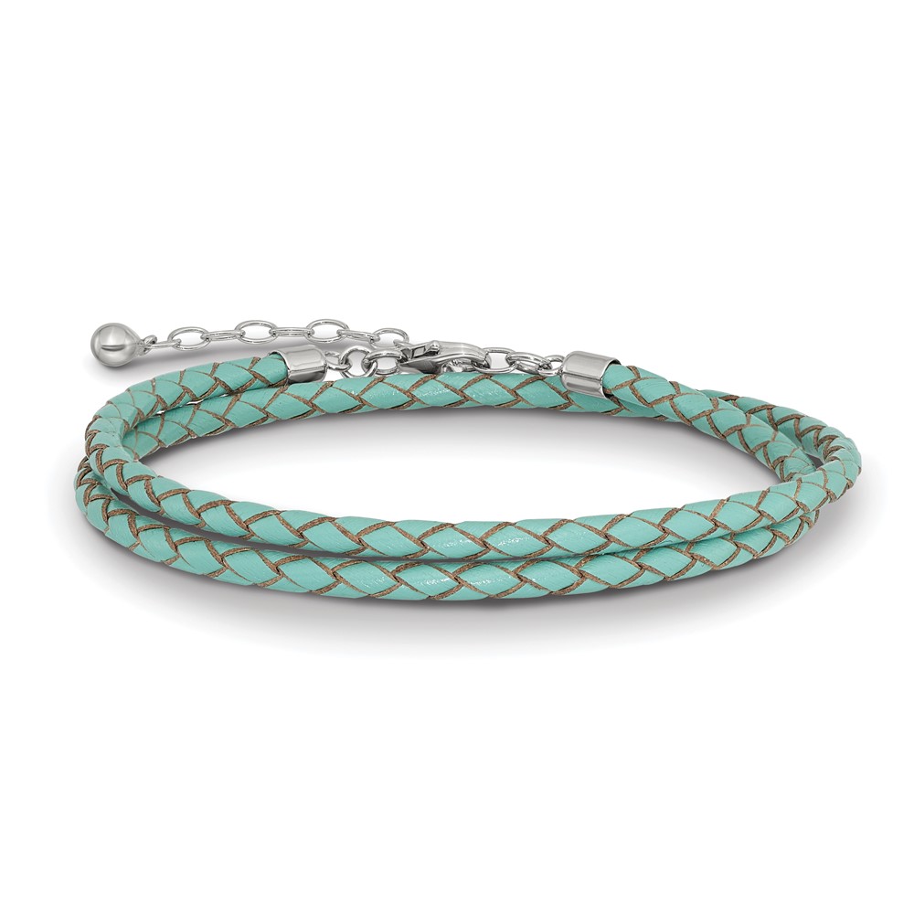 Sterling Silver Reflections Teal Leather Rhodium-plated 14 inch with a 2 inch extention Choker/Wrap Bracelet (QRS4049TEAL-14)