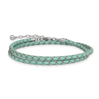 Sterling Silver Reflections Rhodium-plated Braided Teal Leather Bracelet with 2 Inch Extension Choker Wrap, 14" view 5