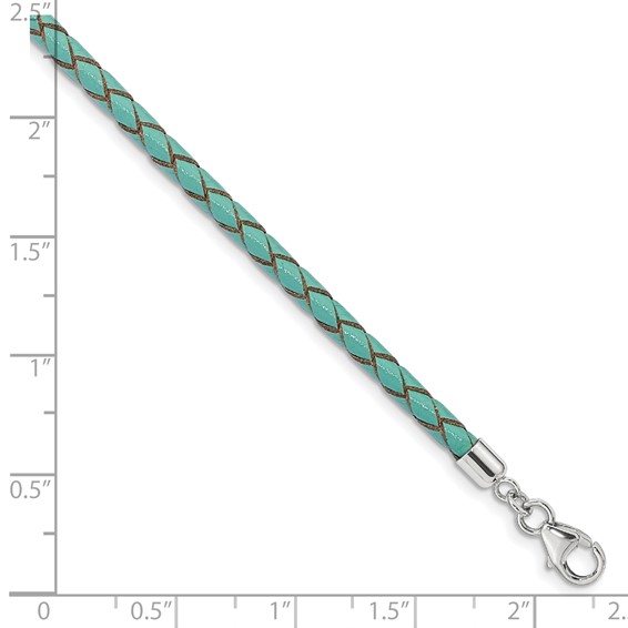 Sterling Silver Reflections Teal Leather Rhodium-plated 14 inch with a 2 inch extention Choker/Wrap Bracelet