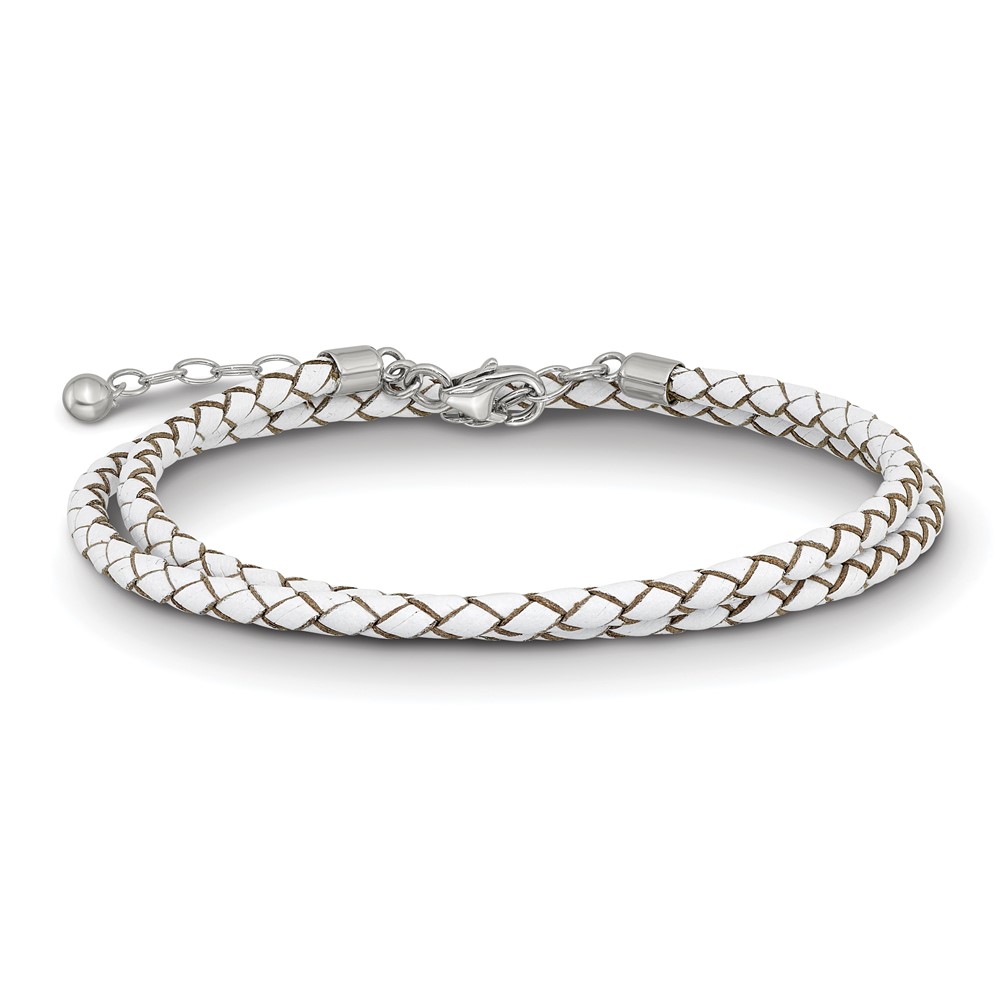 Sterling Silver Reflections White Leather Rhodium-plated 14 inch with a 2 inch extention Choker/Wrap Bracelet (QRS4049WHT-14)