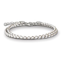 Sterling Silver Reflections Rhodium-plated Braided White Leather Bracelet with 2 Inch Extension Choker Wrap, 14" view 3