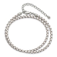 Sterling Silver Reflections Rhodium-plated Braided White Leather Bracelet with 2 Inch Extension Choker Wrap, 14" view 4