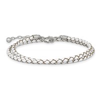 Sterling Silver Reflections Rhodium-plated Braided White Leather Bracelet with 2 Inch Extension Choker Wrap, 14" view 5