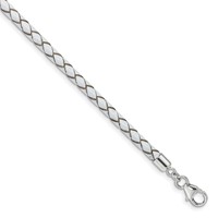 Sterling Silver Reflections Rhodium-plated Braided White Leather Bracelet with 2 Inch Extension Choker Wrap, 14" view 1