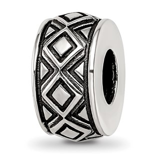 Sterling Silver Reflections Antiqued Diamond Pattern Bead