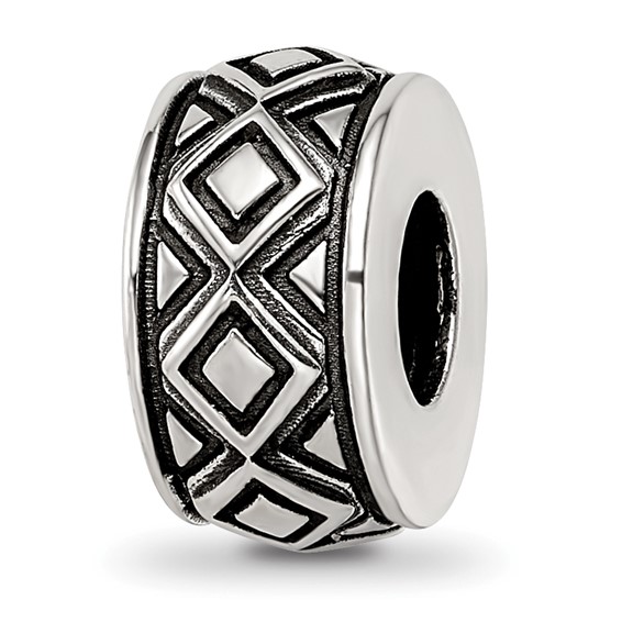 Sterling Silver Reflections Antiqued Diamond Pattern Bead