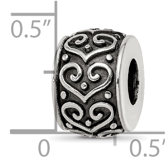 Sterling Silver Reflections Antiqued Heart Pattern Bead