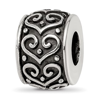 Sterling Silver Reflections Antiqued Heart Pattern Bead