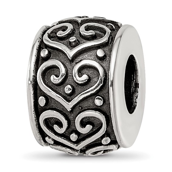 Sterling Silver Reflections Antiqued Heart Pattern Bead