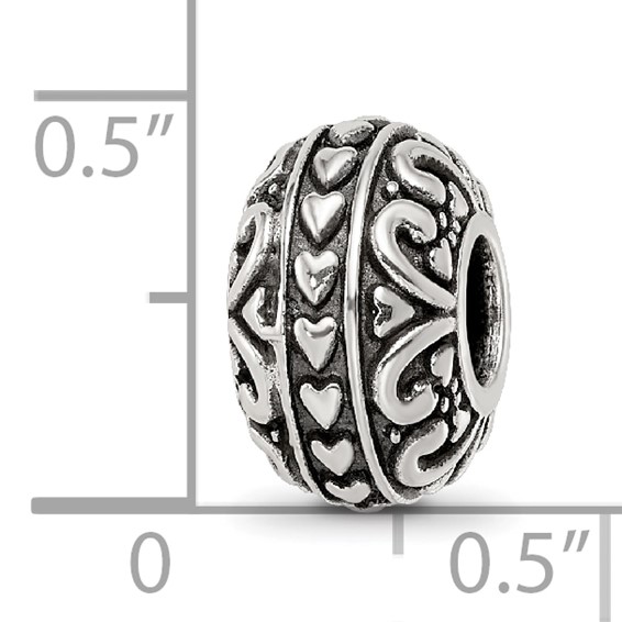 Sterling Silver Reflections Antiqued Small Hearts Pattern Bead