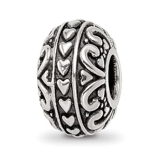 Sterling Silver Reflections Antiqued Small Hearts Pattern Bead