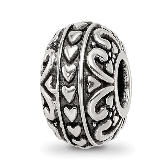 Sterling Silver Reflections Antiqued Small Hearts Pattern Bead