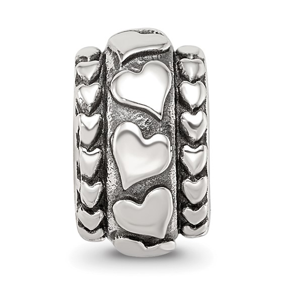 Sterling Silver Reflections Antiqued Hearts Pattern Bead