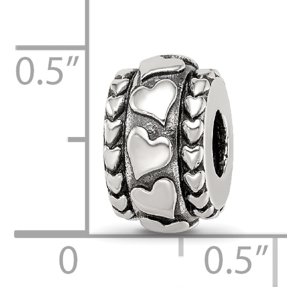Sterling Silver Reflections Antiqued Hearts Pattern Bead
