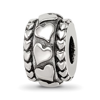 Sterling Silver Reflections Antiqued Hearts Pattern Bead