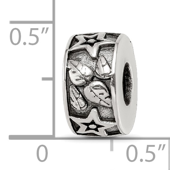 Sterling Silver Reflections Antiqued Stars & Leaves Pattern Bead