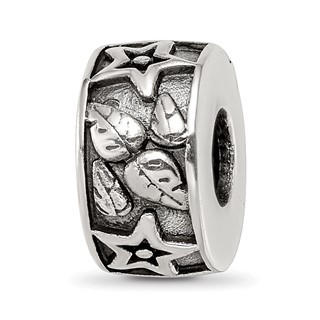 Sterling Silver Reflections Antiqued Stars & Leaves Pattern Bead
