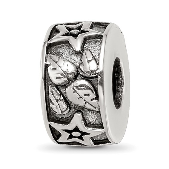 Sterling Silver Reflections Antiqued Stars & Leaves Pattern Bead