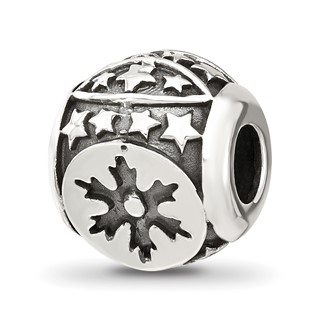 Sterling Silver Reflections Antiqued Snowflakes & Stars Pattern Bead