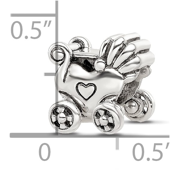 Sterling Silver Reflections Antiqued Baby Carriage Moveable Wheels Bead