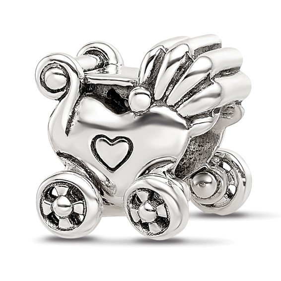 Sterling Silver Reflections Antiqued Baby Carriage Moveable Wheels Bead