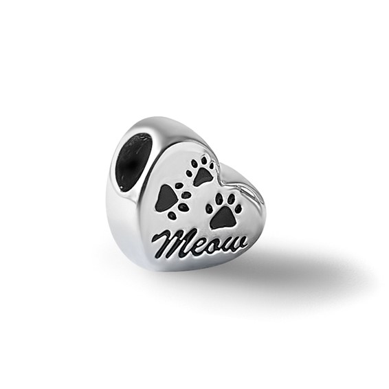 Sterling Silver Reflections Enamel Meow Paw Print Heart Bead
