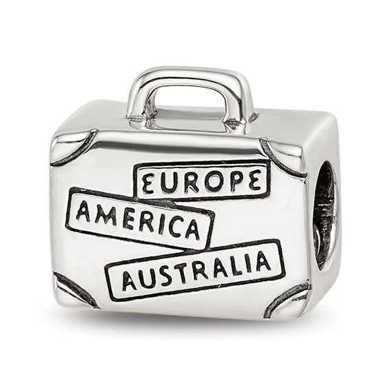 Sterling Silver Reflections Antiqued Enamel I Heart To Travel Suitcase Bead