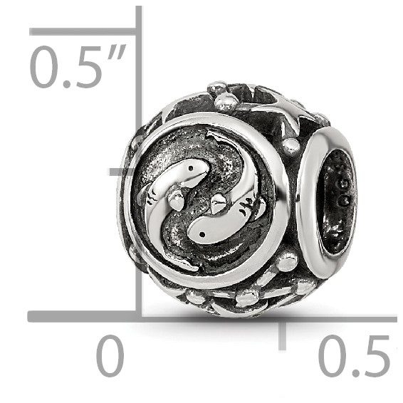 Sterling Silver Reflections Antiqued Zodiac Pisces Bead