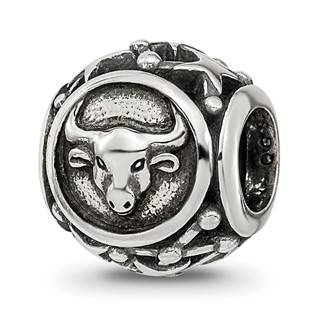 Sterling Silver Reflections Antiqued Zodiac Taurus Bead