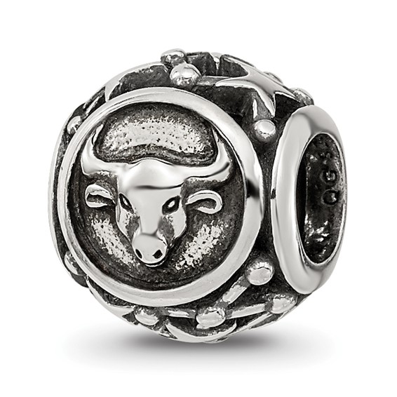 Sterling Silver Reflections Antiqued Zodiac Taurus Bead