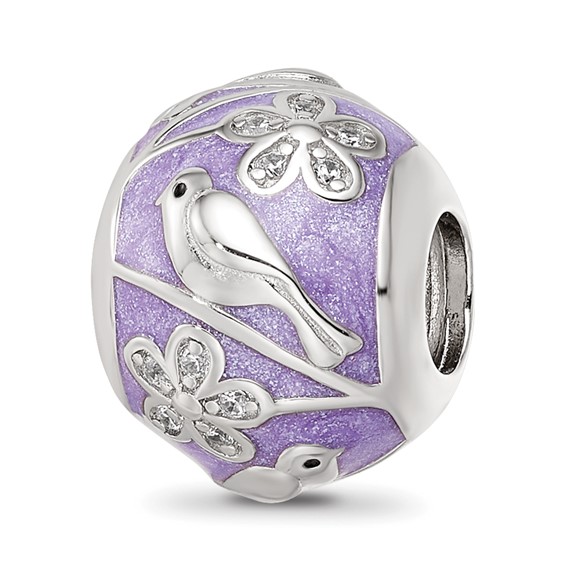 Sterling Silver Reflections Rhodium-plated Enamel CZ Spring Theme Bead