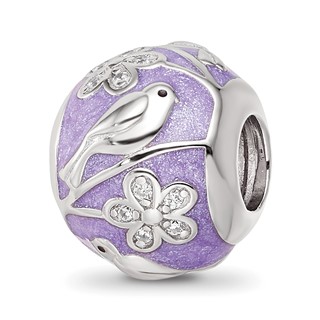 Sterling Silver Reflections Rhodium-plated Enamel CZ Spring Theme Bead